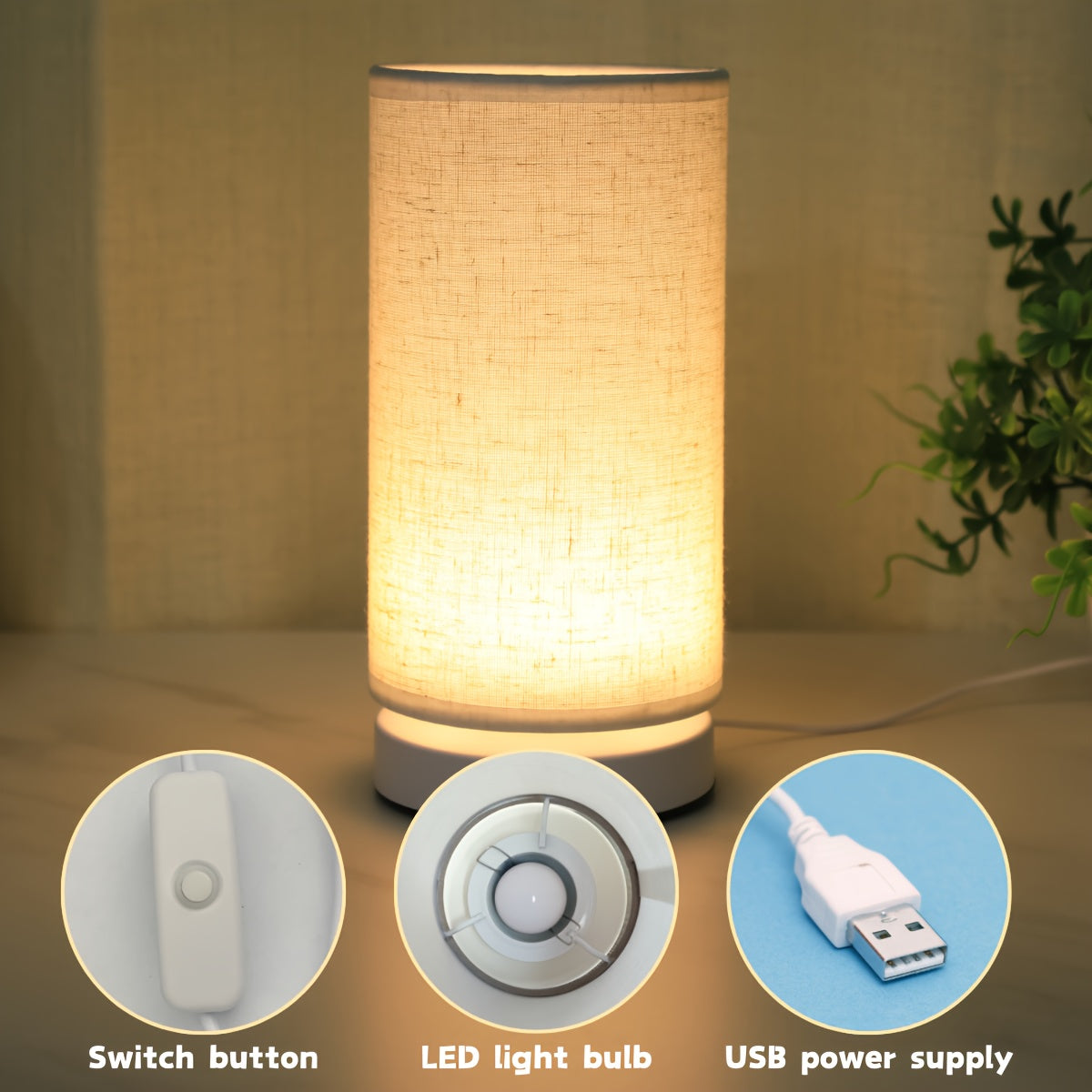Modern USB Table Lamp With Plastic Shade And Switch