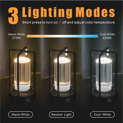 Cordless LED Table Lamp Night Light With Touch Dimming