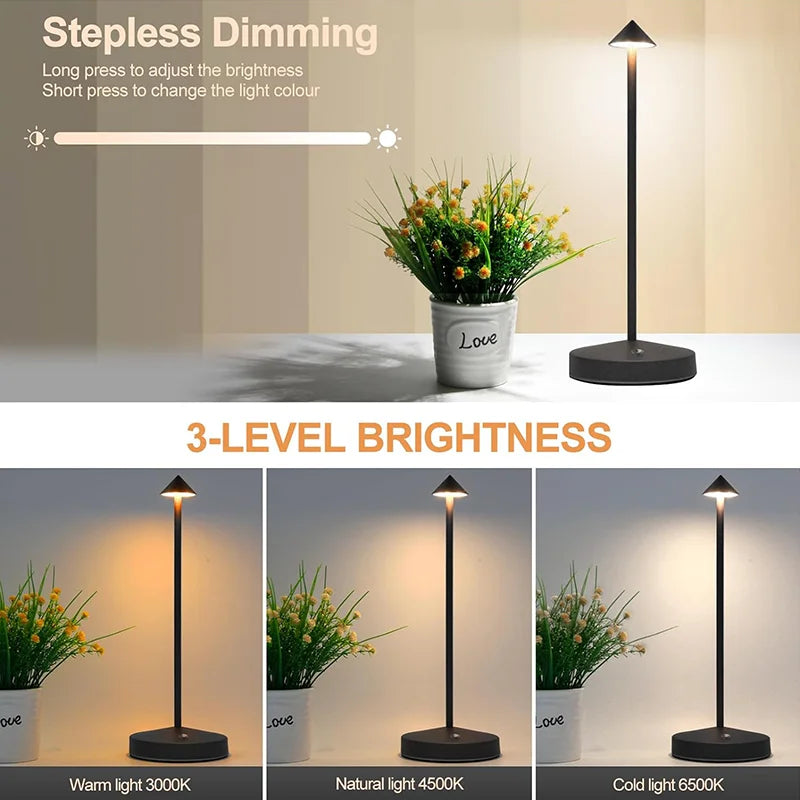 LED Touch Metal Desk Lamp 3-Color Dimmable Cordless