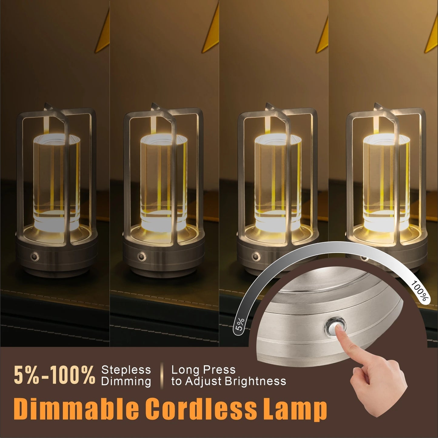 Cordless LED Table Lamp Night Light With Touch Dimming