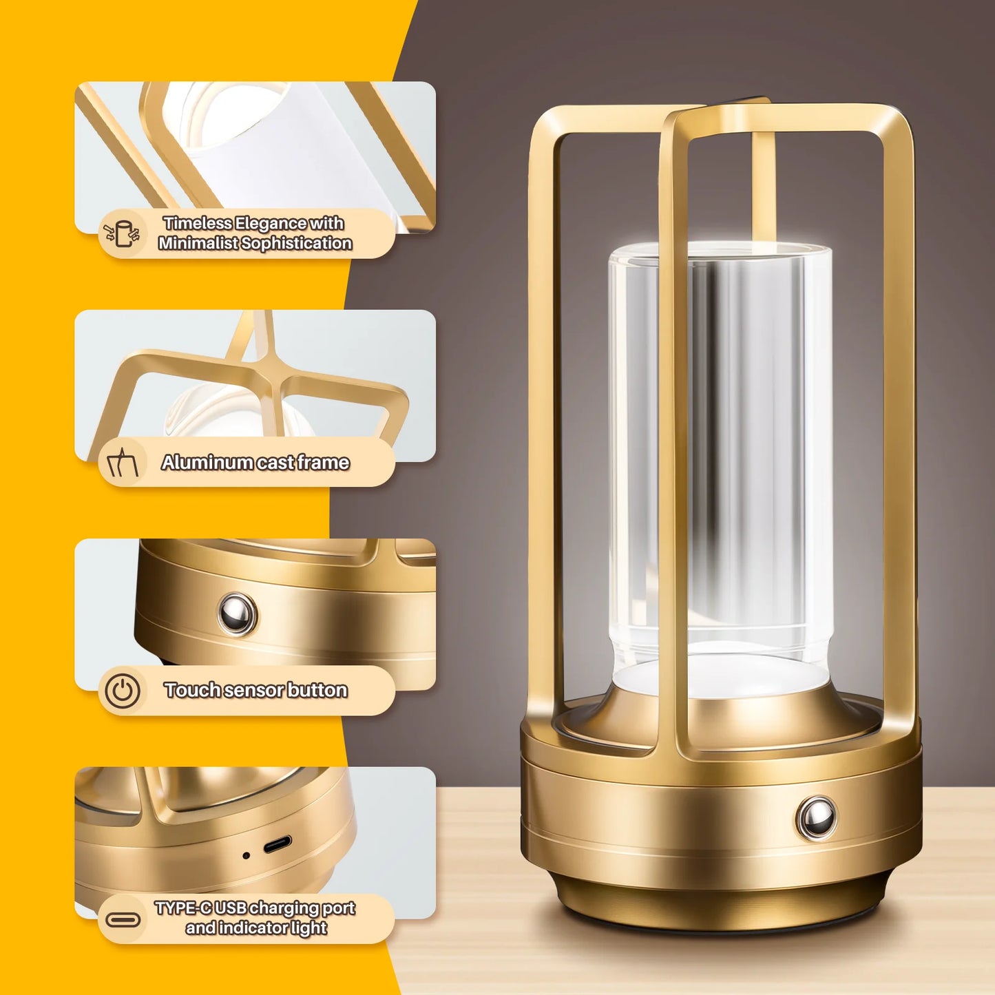 Cordless LED Table Lamp Night Light With Touch Dimming
